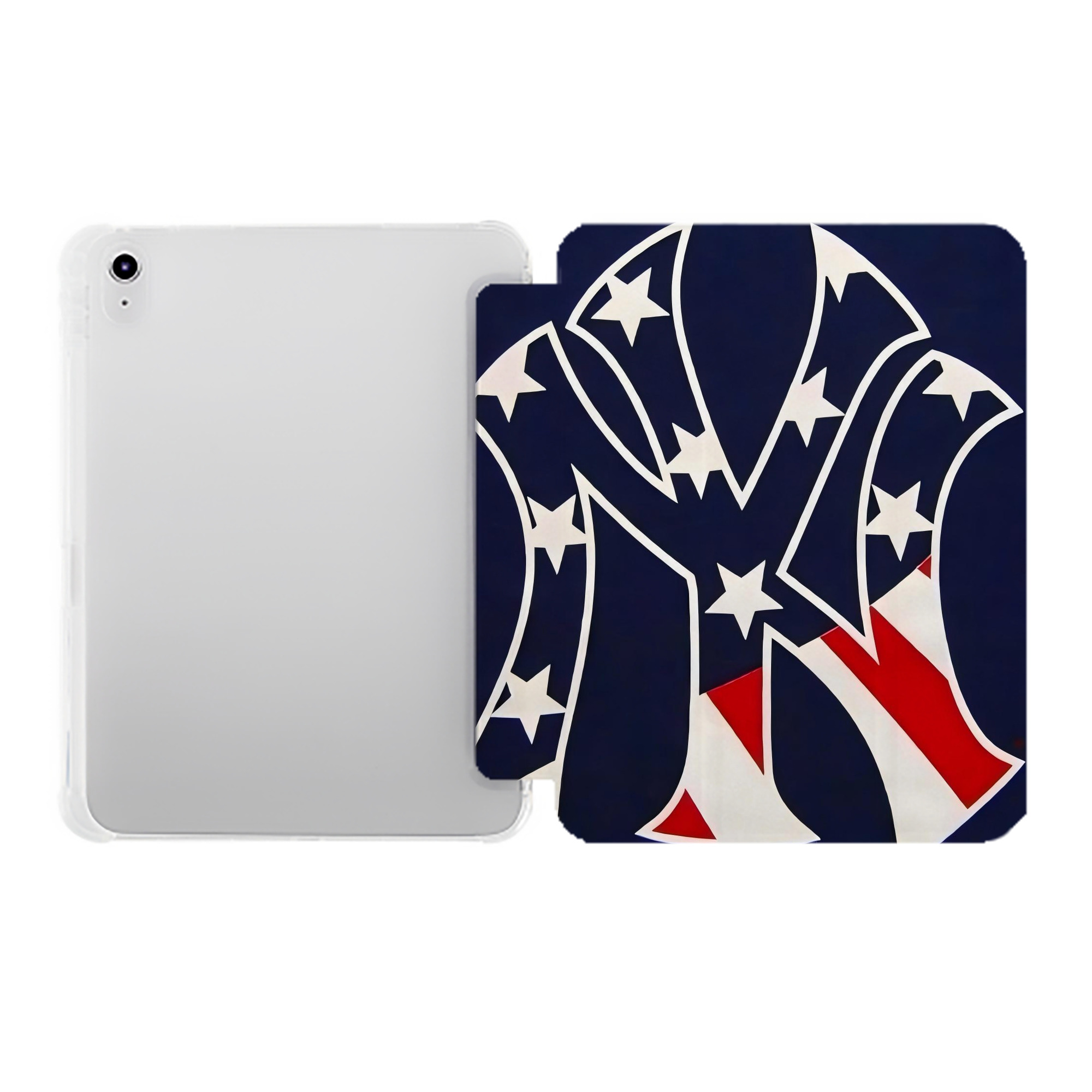 New York Yankees Logo USA Premium Tri-Fold PU Leather & Silicone IPad Case With Pencil Slot – Fits 9.5,10.5,10.9 – Adjustable Stand, Slim, Protective